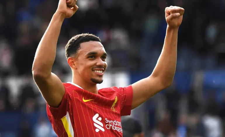 Liverpool's Trent Alexander-Arnold during the English Premier League football match against Leicester City at King Power Stadium in Leicester, England